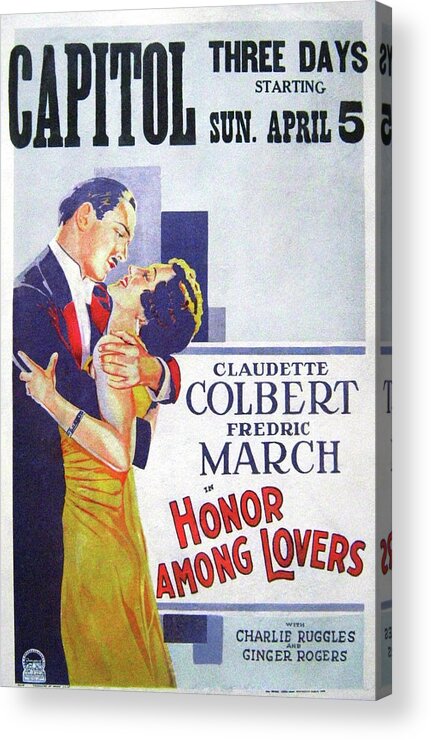 Claudette Colbert Acrylic Print featuring the photograph Honor Among Lovers by Paramount