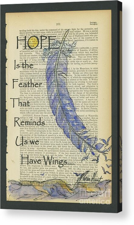 Feather Acrylic Print featuring the painting Hope Gives Us Wings by Maria Hunt