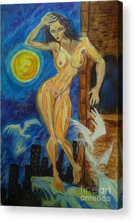 Nude Acrylic Print featuring the painting In The Air Tonight by Mark Bradley