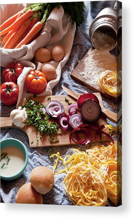 Cheese Acrylic Print featuring the photograph Ingredients For Italian Pasta And by Buena Vista Images