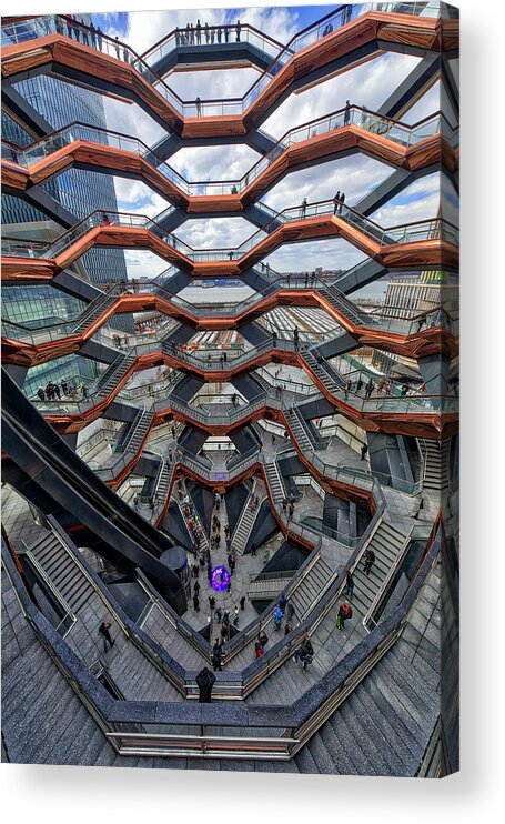 Hudson Yards Acrylic Print featuring the photograph Inside the Hudson Yards Vessel NYC by Susan Candelario