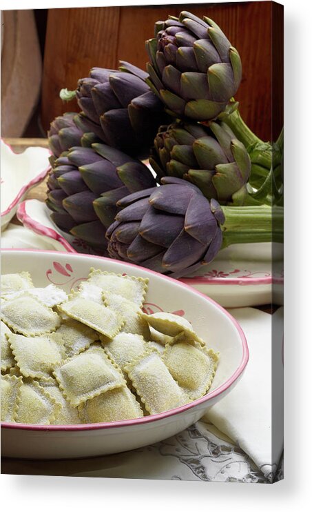 Italian Food Acrylic Print featuring the photograph Italian Ravioli Pasta With Artichoke by Buena Vista Images