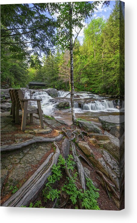 Jackson Acrylic Print featuring the photograph Jackson Falls Bench by White Mountain Images