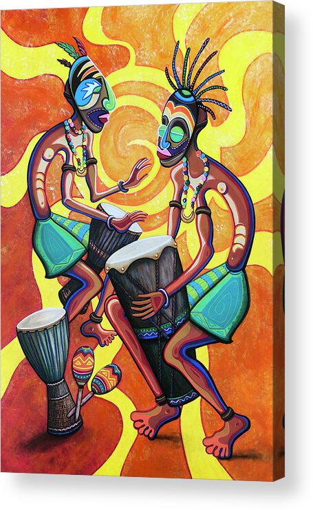 Djembe Acrylic Print featuring the painting Jammin Djembes by Jennifer Allison