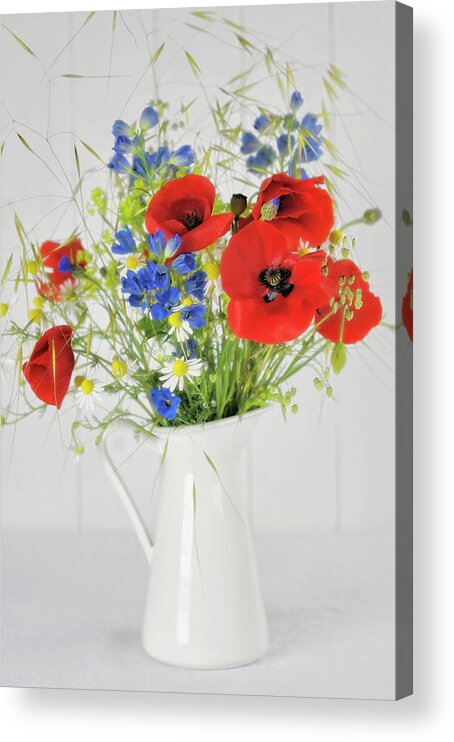 Jug With Wildflowers Acrylic Print featuring the photograph Jug With Wildflowers by Cora Niele