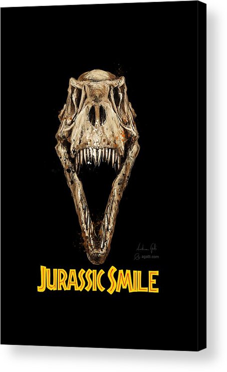 Sci-fi Acrylic Print featuring the digital art Jurassic Smile yellow by Andrea Gatti