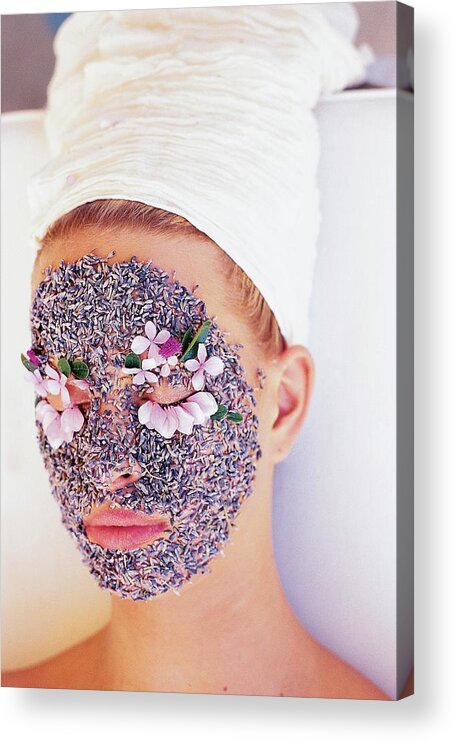 #new2022vogue Acrylic Print featuring the photograph Karolina Kurkova Coated In Lavender And Flower by Arthur Elgort