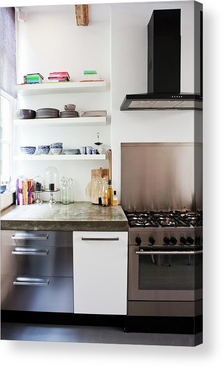 Kitchen Counter With Base Units, Crockery On Floating Shelves ...