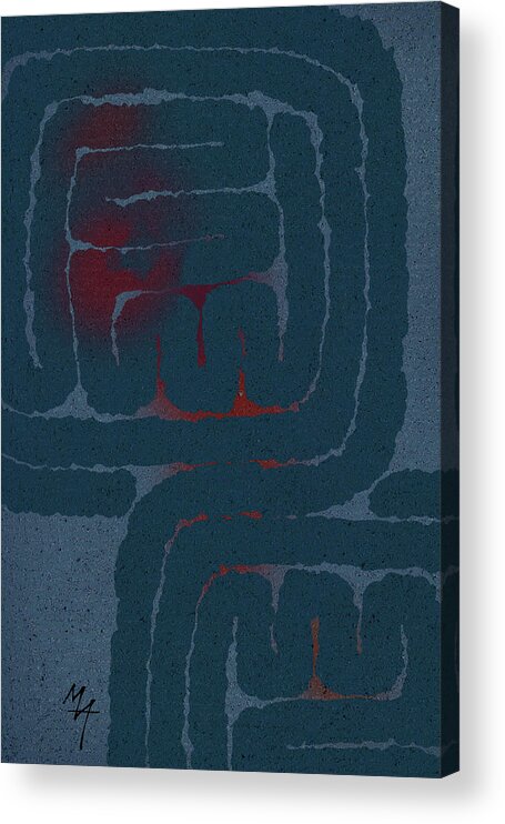 Labyrinth With Red Acrylic Print featuring the digital art Labyrinth with Red by Attila Meszlenyi