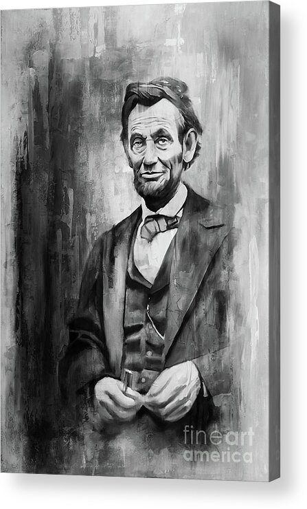American Acrylic Print featuring the painting Lincoln black and white portrait by Gull G
