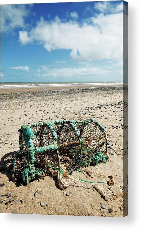 Shadow Acrylic Print featuring the photograph Lobster Pot On A Deserted Beach by Jon Boyes