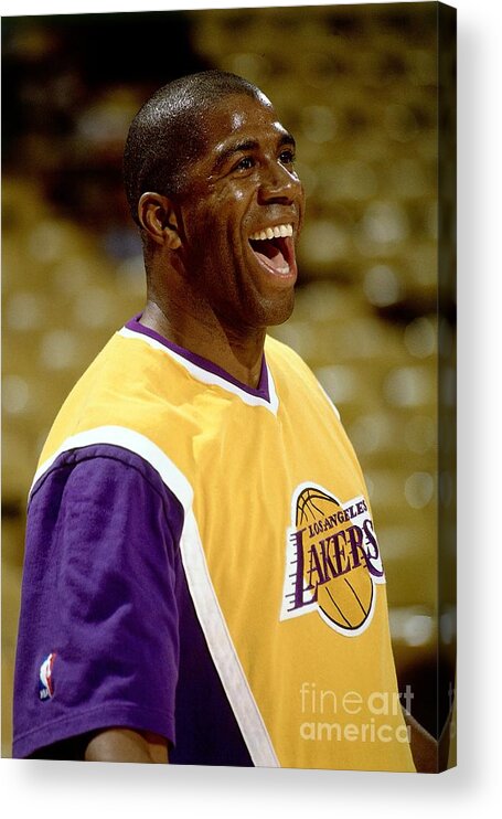 1980-1989 Acrylic Print featuring the photograph Magic Johnson Portrait by Andrew D. Bernstein