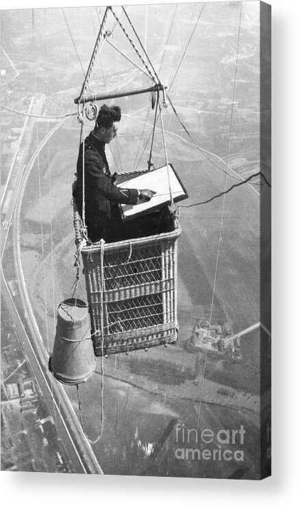 Surveyor Acrylic Print featuring the photograph Man Mapping Terrain From Balloon by Bettmann