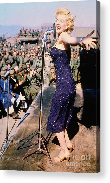 Singer Acrylic Print featuring the photograph Marilyn Monroe Enertaining U.s. Troops by Bettmann