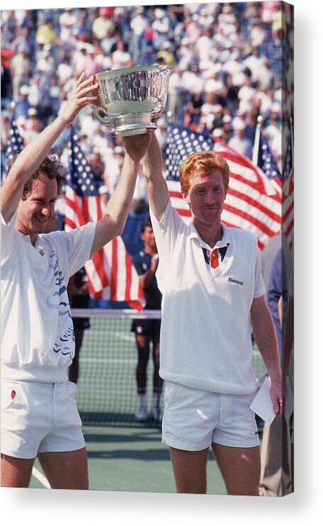 Us Open Tennis Championships Acrylic Print featuring the photograph Mark Woodforde and John Mcenroe by Dmi