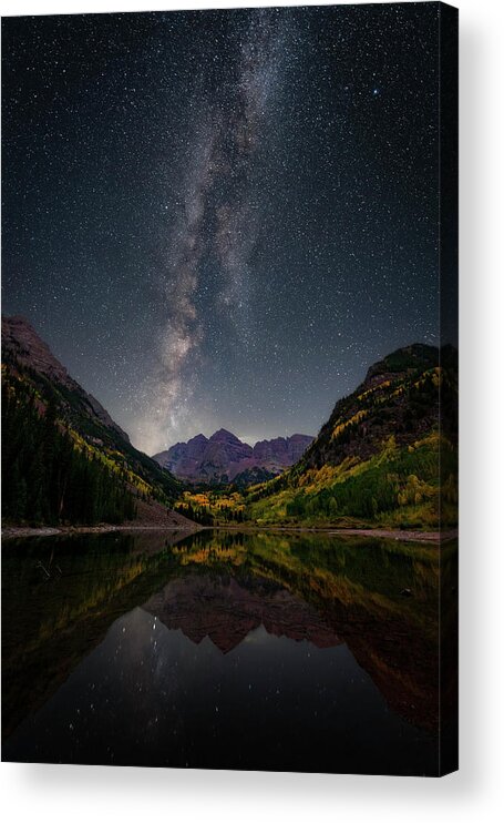 Maroon Acrylic Print featuring the photograph Maroon Bells Under the Milky Way by David Soldano