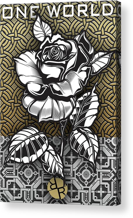 Metal Rose Acrylic Print featuring the painting Metal Rose One World by Tony Rubino