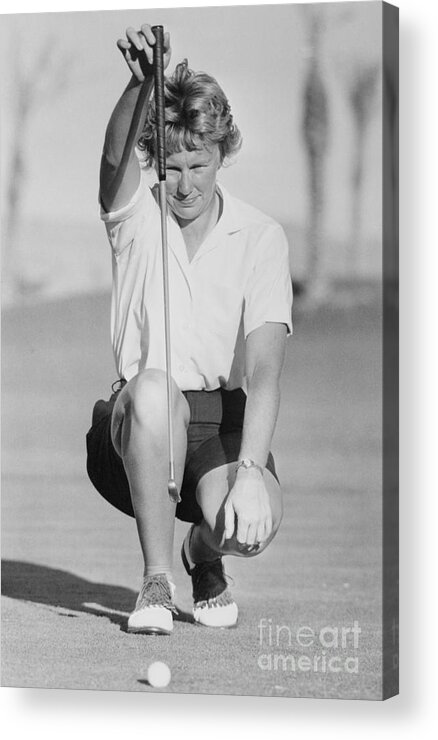 Putting Green Acrylic Print featuring the photograph Mickey Wright Using Club To Line A Shot by Bettmann