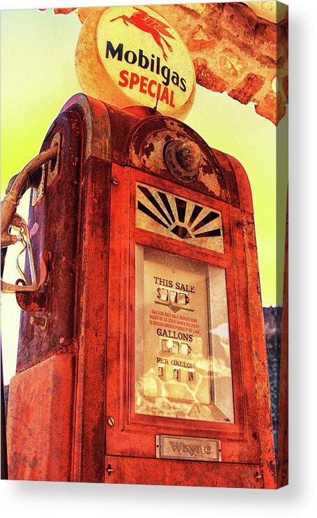 Mobilgas Acrylic Print featuring the photograph Mobilgas Special - Vintage Wayne Pump by Tatiana Travelways