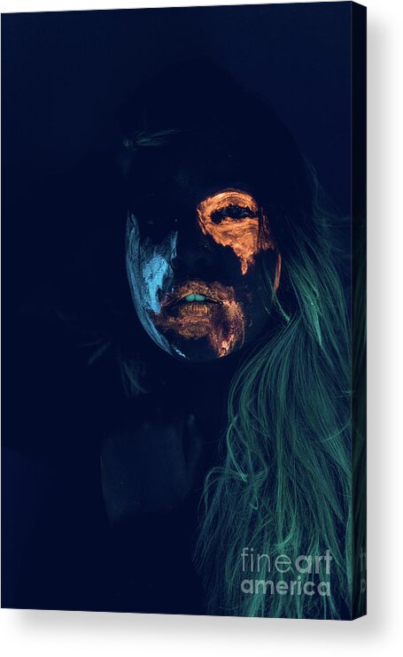 Art Acrylic Print featuring the photograph Moody Portrait Of Young Woman With Face by Tashdique Mehtaj Ahmed