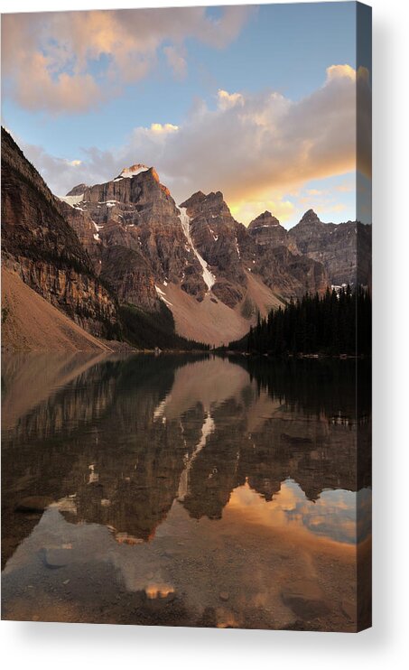 Scenics Acrylic Print featuring the photograph Moraine Lake Sunset by Lijuan Guo Photography
