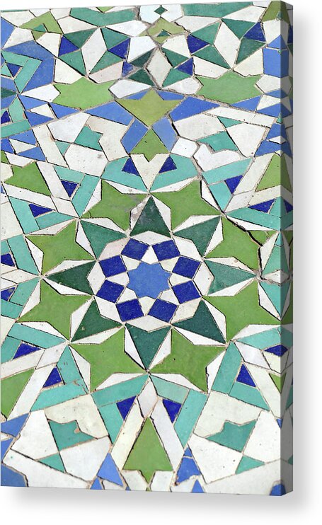 Arabic Acrylic Print featuring the photograph Mosaic exterior decorations of the Hassan II mosque by Steve Estvanik