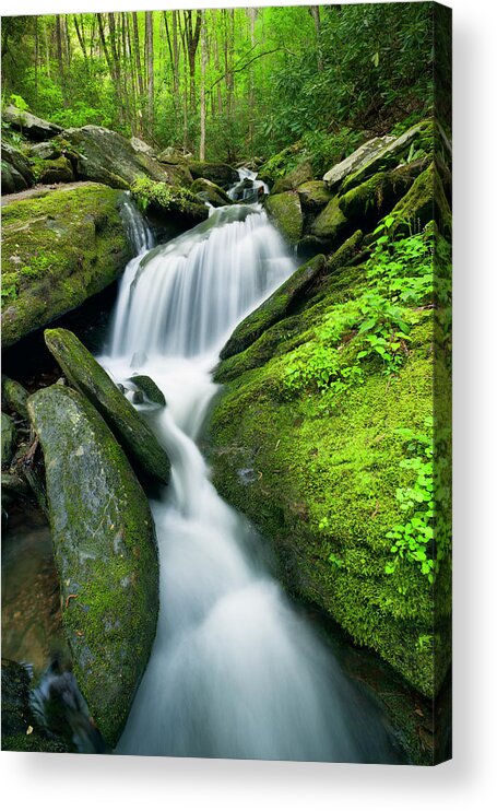 Mossy Rocks On Cascade Acrylic Print featuring the photograph Mossy Rocks On Cascade by Michael Blanchette Photography