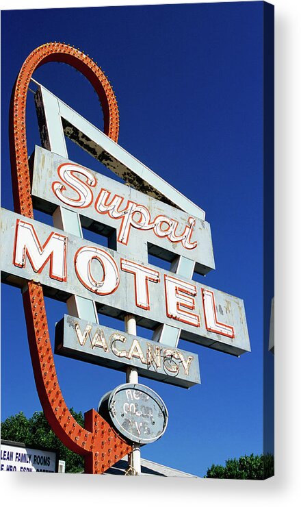 Shadow Acrylic Print featuring the photograph Motel Sign In Midwest, United States Of by Oliver Strewe