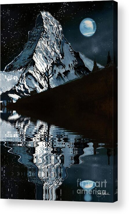 Mountain Acrylic Print featuring the drawing Mountain at night by Bill Richards