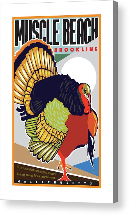 Brookline Turkeys Acrylic Print featuring the digital art Muscle Beach by Caroline Barnes