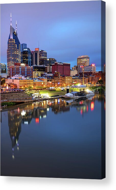 America Acrylic Print featuring the photograph Nashville Skyline On the Cumberland River by Gregory Ballos