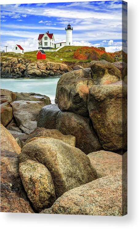 America Acrylic Print featuring the photograph Nubble Lighthouse on Cape Neddick in York Maine by Gregory Ballos
