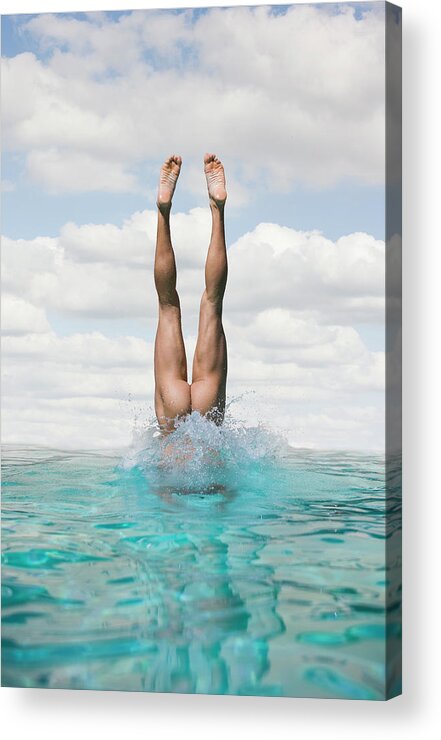 Diving Into Water Acrylic Print featuring the photograph Nude Man Diving by Ed Freeman
