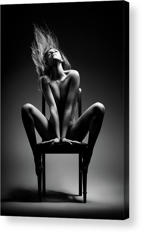 Black nude women seated Nude Woman Sitting On Chair Acrylic Print By Johan Swanepoel