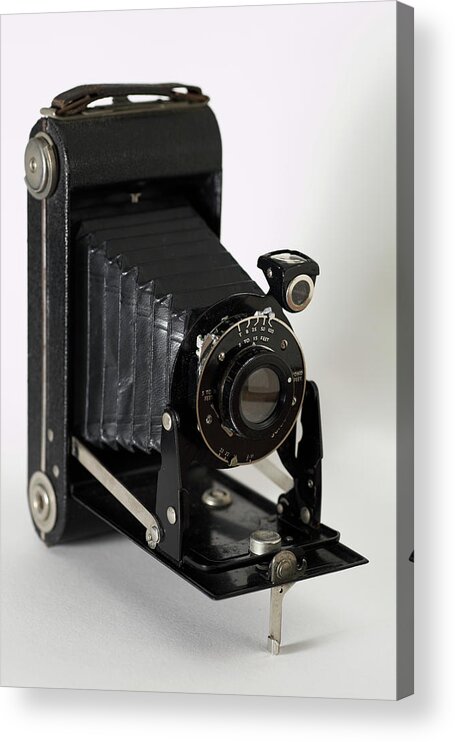 White Background Acrylic Print featuring the photograph Old Folding Vest Pocket Film Camera by Anthony Collins