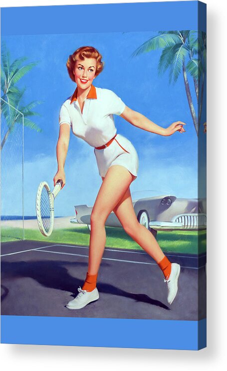 Tennis Acrylic Print featuring the painting On the Tennis Court by William Metcalf