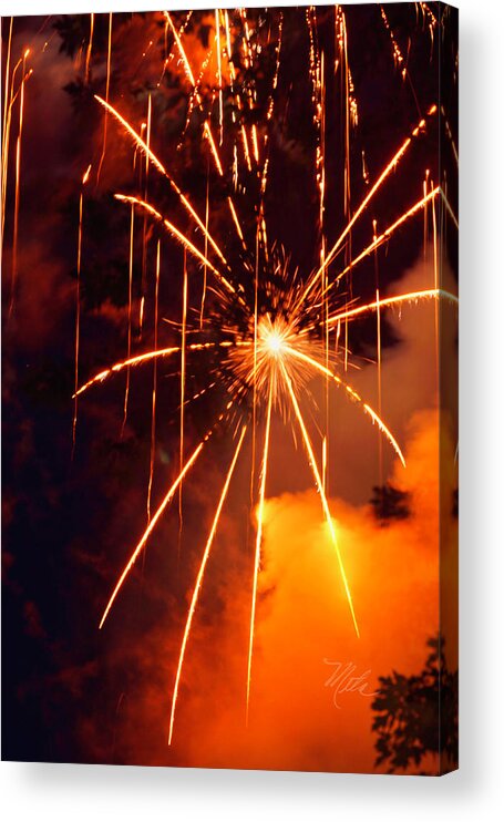 Fireworks Acrylic Print featuring the photograph Orange Fireworks by Meta Gatschenberger