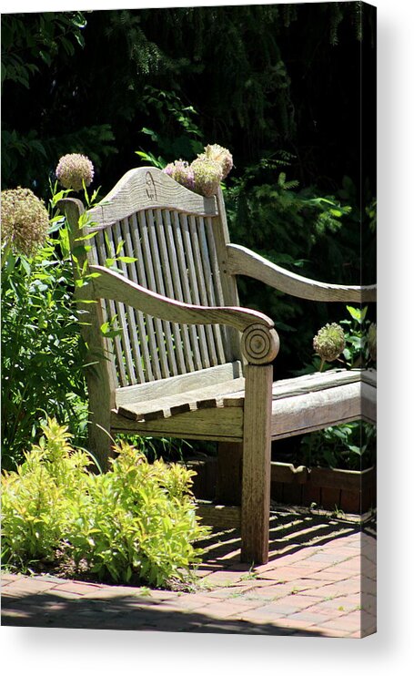Park Bench Acrylic Print featuring the photograph Park Bench at the Chicago Botanical Gardens by Colleen Cornelius