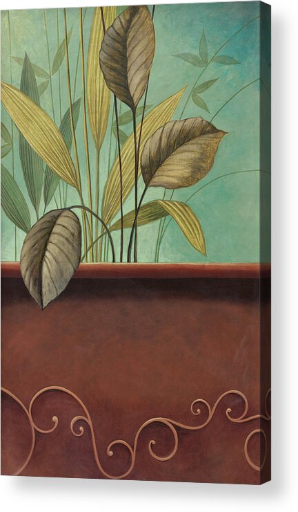 Greenery With A Blue Background And A Brown Border On The Bottom With Scrolling Swirling Designs Acrylic Print featuring the mixed media Pe 24548 by Pablo Esteban