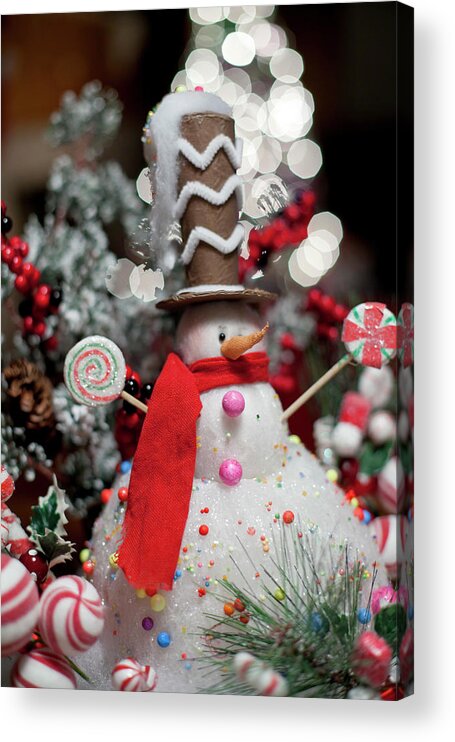 Christmas Acrylic Print featuring the photograph Peppermint Snowman by Toni Hopper