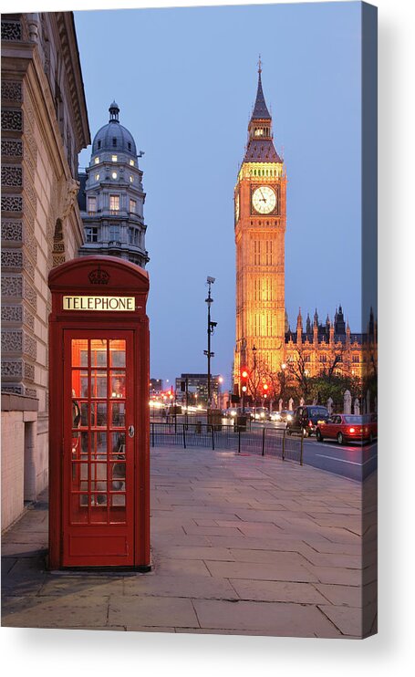 Gothic Style Acrylic Print featuring the photograph Picture Of A Red Phone Booth With Big by S. Greg Panosian