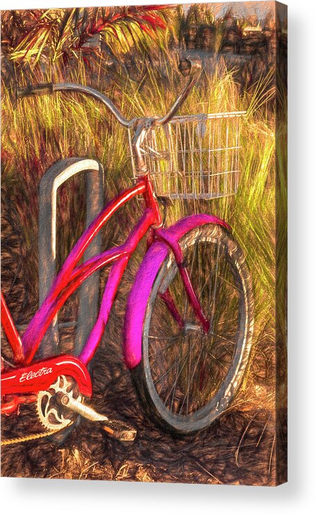 Florida Acrylic Print featuring the photograph Pink Beach Bike Painting by Debra and Dave Vanderlaan