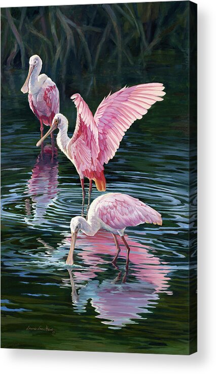 Spoonbills Acrylic Print featuring the painting Pink Spoonbills by Laurie Snow Hein