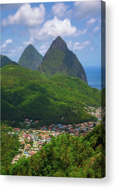 St Lucia Acrylic Print featuring the photograph Pitons Over Soufriere by Darren White