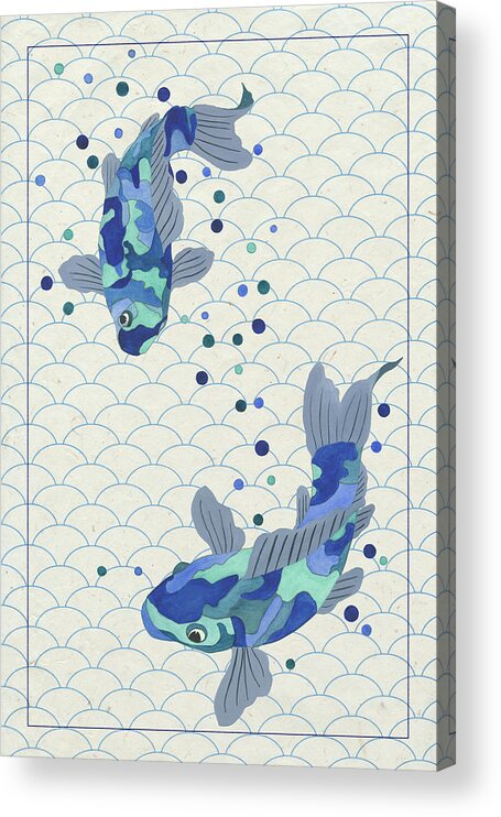 Blue Acrylic Print featuring the painting Playful Koi II by Rebecca Bruce Bryant
