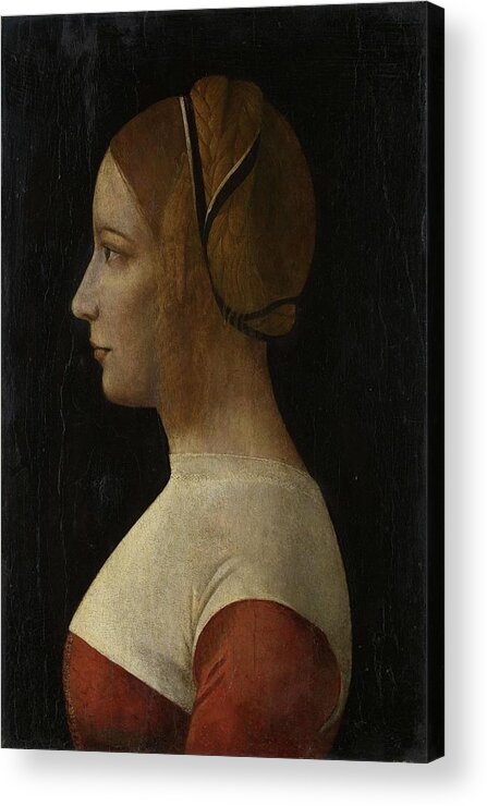 Ambrogio De Predis (rejected Attribution) Acrylic Print featuring the painting Portrait of a young woman. by Vincenzo Foppa -rejected attribution- Ambrogio de Predis -rejected attribution-