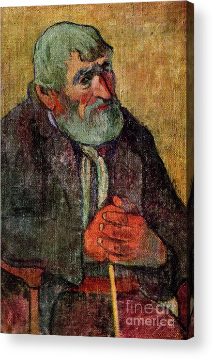 Paul Gauguin Acrylic Print featuring the drawing Portrait Of An Old Man With A Stick by Print Collector
