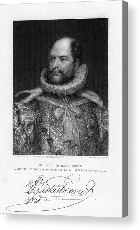 Engraving Acrylic Print featuring the drawing Prince Augustus Frederick, Duke by Print Collector