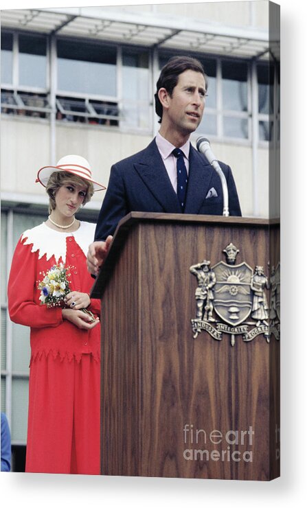 1980-1989 Acrylic Print featuring the photograph Princess Diana Stands Behind Prince by Bettmann