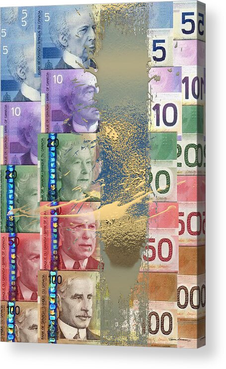 ‘money’ Collection By Serge Averbukh Acrylic Print featuring the digital art Pure Gold - Selection of Canadian Paper Currency by Serge Averbukh